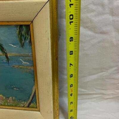 Antique Oil Painting on Canvas Tropical Beach ðŸ Cove 14â€ wide x 11.5â€ high approx