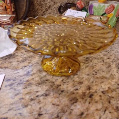 Amber Glass Footed Cake Plate