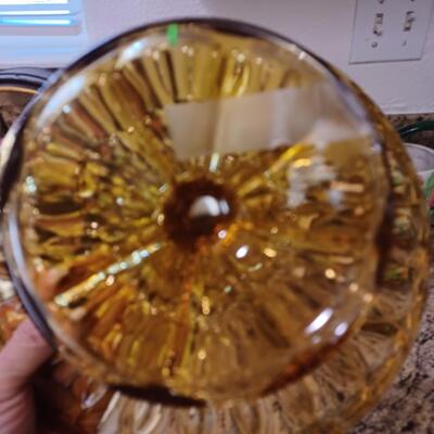 Amber Glass Footed Cake Plate