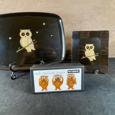 Lot 44  Two Couroc Trays w/ Owls