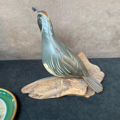 Lot 47.  Wood Quail Figure & Vintage Bird Book