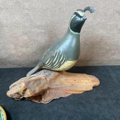 Lot 47.  Wood Quail Figure & Vintage Bird Book