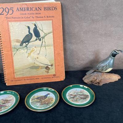 Lot 47.  Wood Quail Figure & Vintage Bird Book