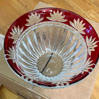 V intage Mikasa Crystal Celebrations Corinth Ruby Crystal Bowl with Cut to clear fan design