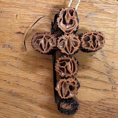 Mini Handmade Cross Made out of Pecans