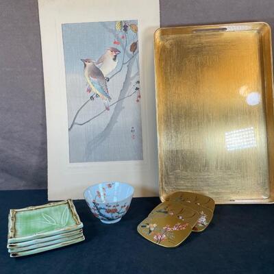 Lot 53. Gold Tray and Asian items