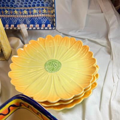 Sunflower floral Plates, cups, Mexican hand painted Casserole dish