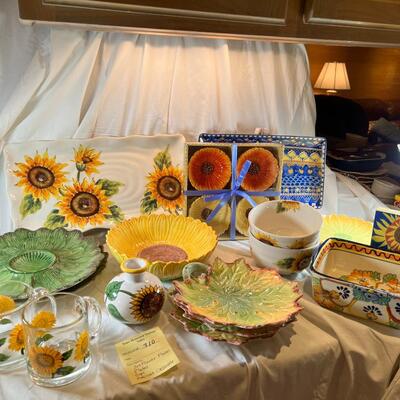 Sunflower floral Plates, cups, Mexican hand painted Casserole dish