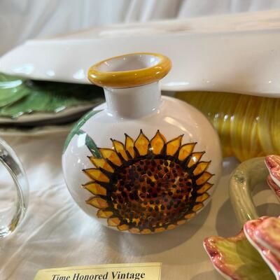 Sunflower floral Plates, cups, Mexican hand painted Casserole dish