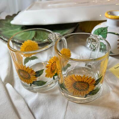 Sunflower floral Plates, cups, Mexican hand painted Casserole dish
