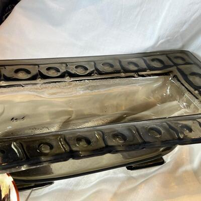 Moroccan theme tableware, dramatic grey slag glass floral display
