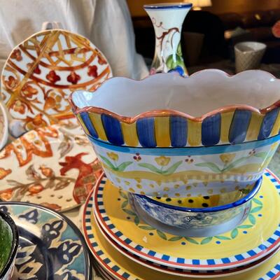 Moroccan theme tableware, dramatic grey slag glass floral display