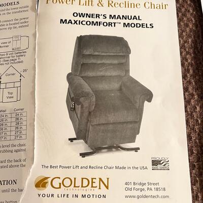 Golden Power lift recliner chair with instructions and paperwork