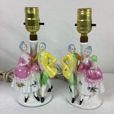 5090 2 Vintage Porcelain Victorian Lamps w/ Shade & Art Glass