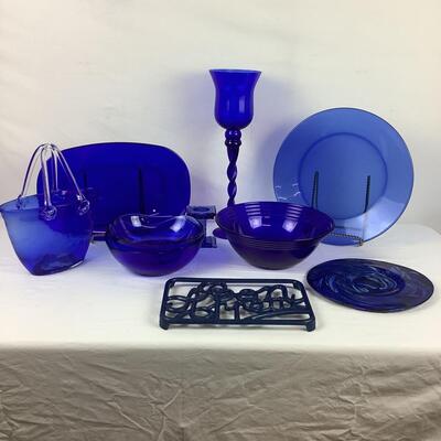 5091 Assorted Lot of Blue Glass & Bon Appetite Hot Tray