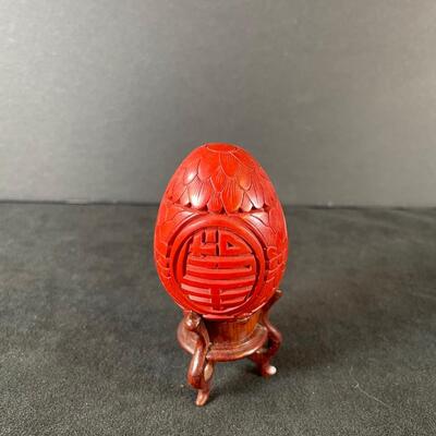Lot 92. Japanese Cloisonne Vase and Cinnabar Egg