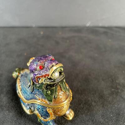 Lot 94. Ceramic Foo Dog, Cloisonne Egg & Trinket bOx