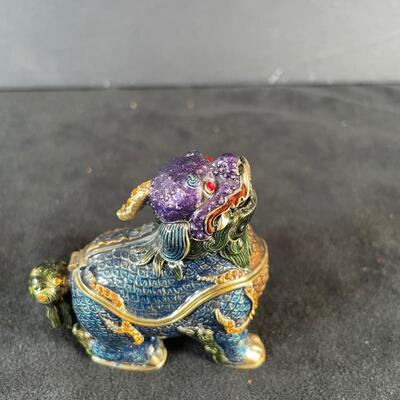Lot 94. Ceramic Foo Dog, Cloisonne Egg & Trinket bOx