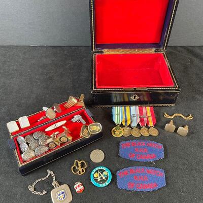 Lot 96. Military Medals, etc. & Leather Jewelry Box