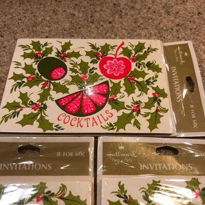 Vintage Hallmark Cards Invitations "Cocktails" Mid Century Modern. Three Packs. NOS.