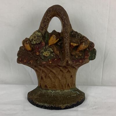5113 Antique Cast Iron Flower Basket Doorstop