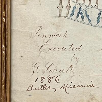 Fine 19th C Spencerian Lord's Prayer calligraphic drawing