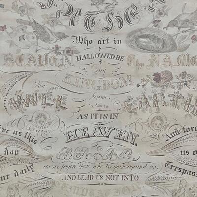 Fine 19th C Spencerian Lord's Prayer calligraphic drawing