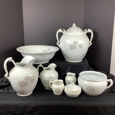 5116 Antique UTAH Ironstone 10pc Pitcher and Wash Bowl Set