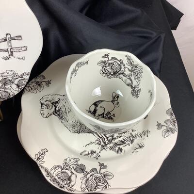 5122 13pc Set of "Barnyard Toile" Dishes by E. Trostli