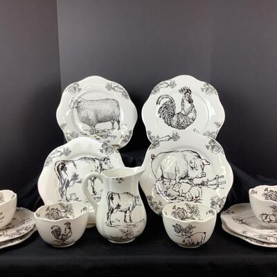 5122 13pc Set of "Barnyard Toile" Dishes by E. Trostli