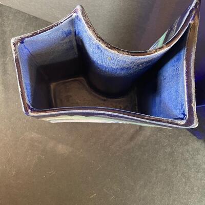 Lot 127. Handmade Pottery Vase and Blue Glass