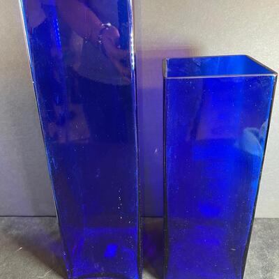 Lot 127. Handmade Pottery Vase and Blue Glass