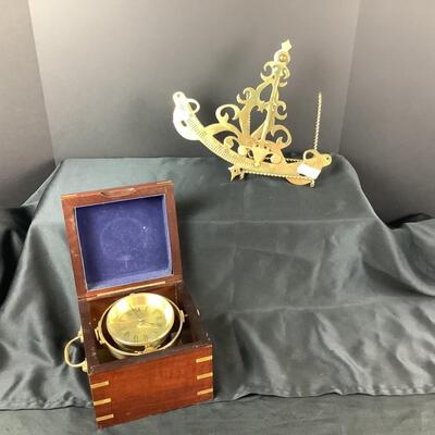 5135 John Poole Chronometer Clock & Brass Inclinometer