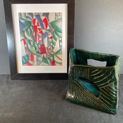 Lot 131 Framed Print and Handmade Pottery Vase
