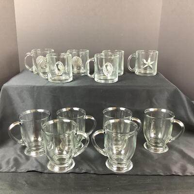 5137 Set of 12 Clear Glass Mugs with Pewter Embellishments