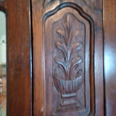 ANTIQUE ARMOIRE W BEVELED MIRRORS