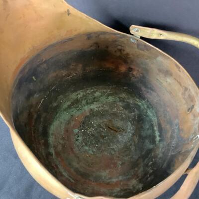 5141 Vintage Copper Coal Scuttle Ash Bucket Delft Porcelain Handles