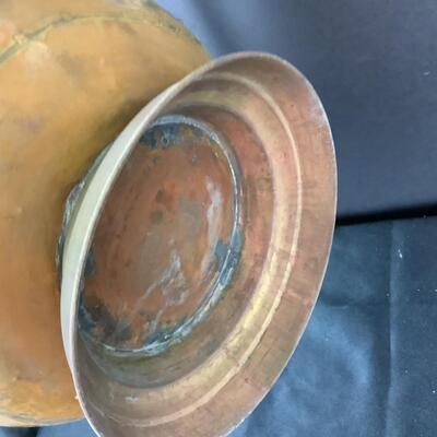 5141 Vintage Copper Coal Scuttle Ash Bucket Delft Porcelain Handles