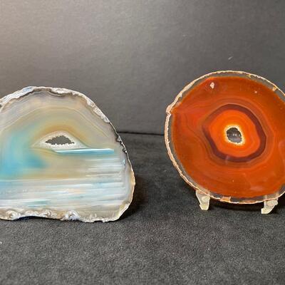 Lot 157. Wooden Box & Two Agate Slices