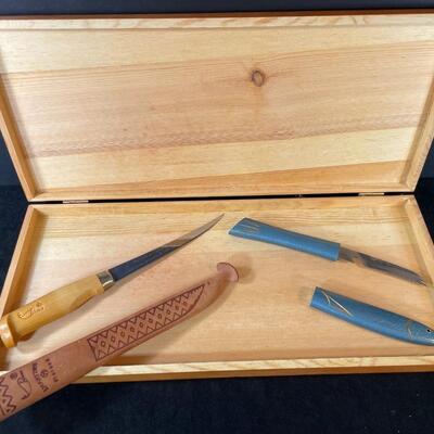 Lot 158. Wooden Box & Rapala Knife