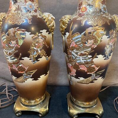Lot 161. Pair of Porcelain Satsuma Lamps