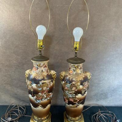 Lot 161. Pair of Porcelain Satsuma Lamps