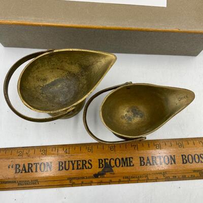 Pair of small brass pitcher pots