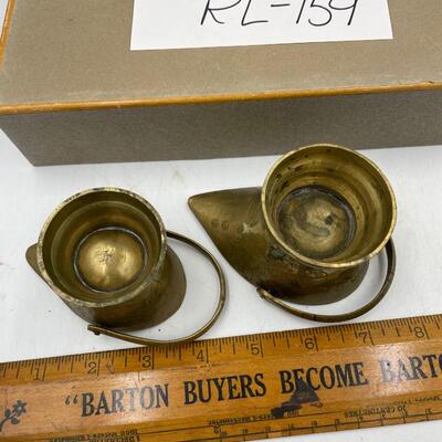 Pair of small brass pitcher pots