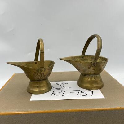 Pair of small brass pitcher pots
