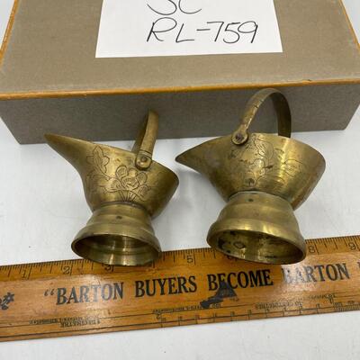 Pair of small brass pitcher pots