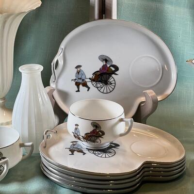 Vintage Hakusan Japan #9501 Rickshaw MCM  Fine Japanese Dessert plates