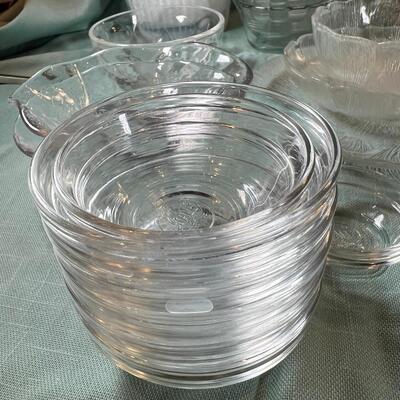 French Glass ware, Duralux, Arcoroc, set of  Pyrex bowls, leaf Serving plate