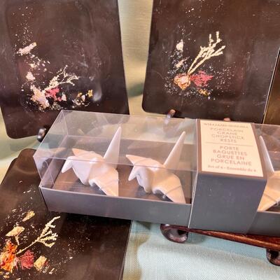 Japanese and Chinese theme lot,  New in box set of Origami white crane chop stick holders
