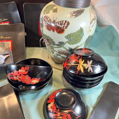 Japanese and Chinese theme lot,  New in box set of Origami white crane chop stick holders